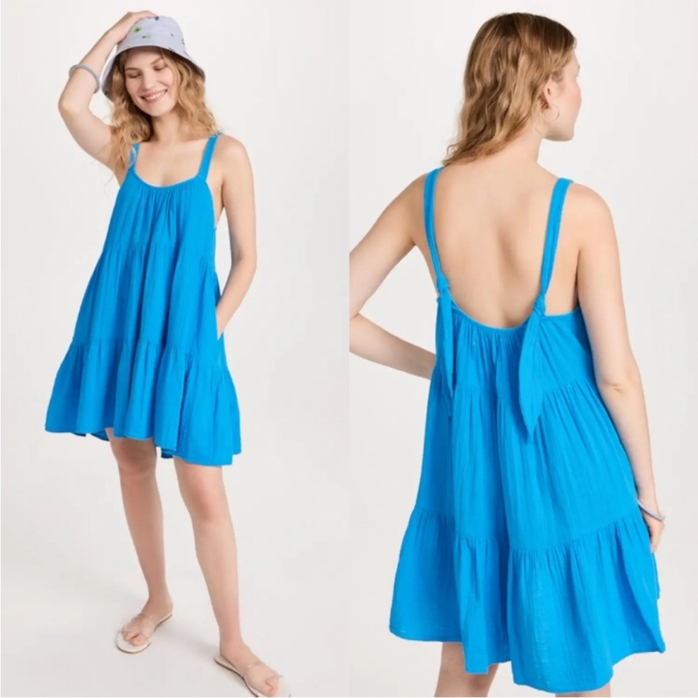 Xirena Gorgeous airy Turquoise Cotton Gauze Piper Mini Dress With Pockets !